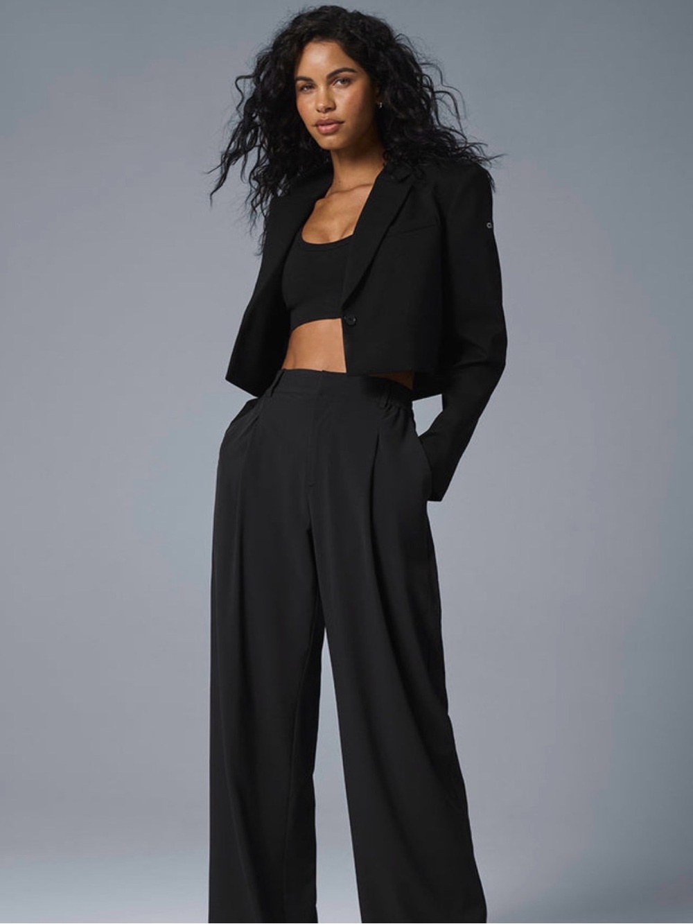 ALO Yoga Black Cropped First Class Blazer